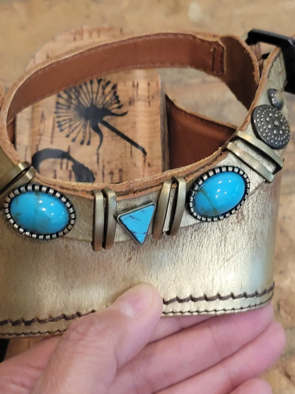 OTBT Gold Wedge Sandals with Turquoise Accents